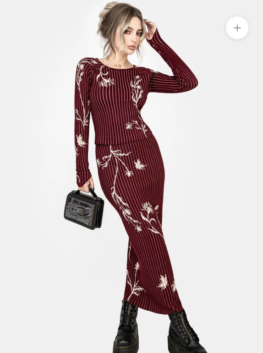 Diastella Floral Jacquard Rib Knit Maxi TOP AND SKIRT SET